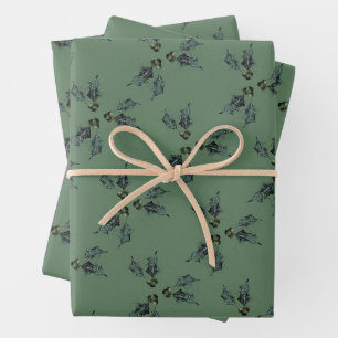 Feuille De Papier Cadeau Noël sainte croquis vert vacances