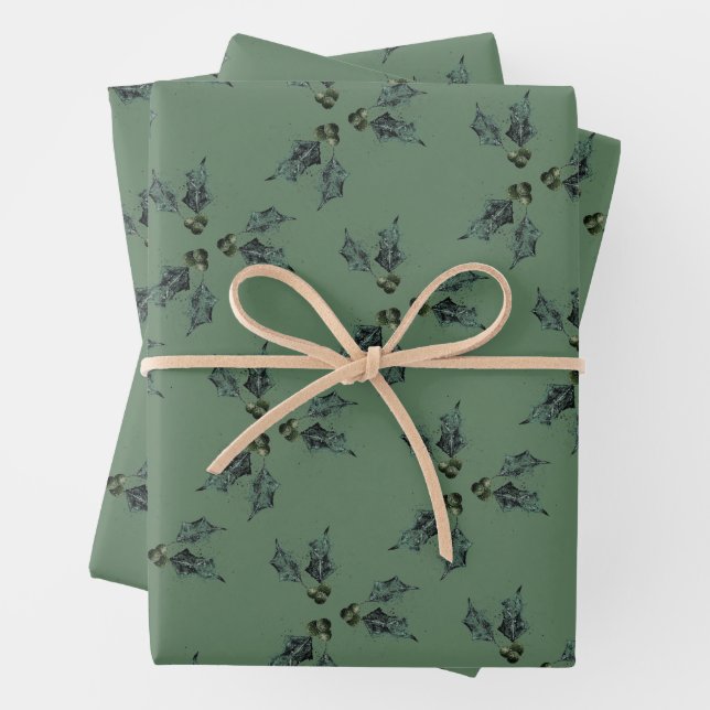 Feuille De Papier Cadeau Noël sainte croquis vert vacances (En situation)