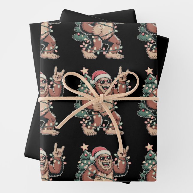 Feuille De Papier Cadeau Noël Sasquatch de Noël Sapin de Noël Sapin de Noël (En situation)