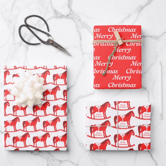 Feuille De Papier Cadeau Noël scandinave Cheval Rocse Custom (Recto)