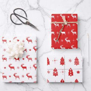 Feuille De Papier Cadeau Noël scandinave des rennes nordiques