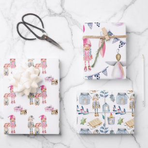 Feuille De Papier Cadeau Noël scandinave poupées de cerf scandinave