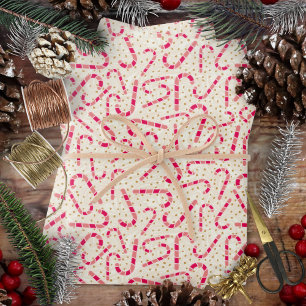 Feuille De Papier Cadeau Noël-Sucres de canne-Rouge et Crème rose texturé
