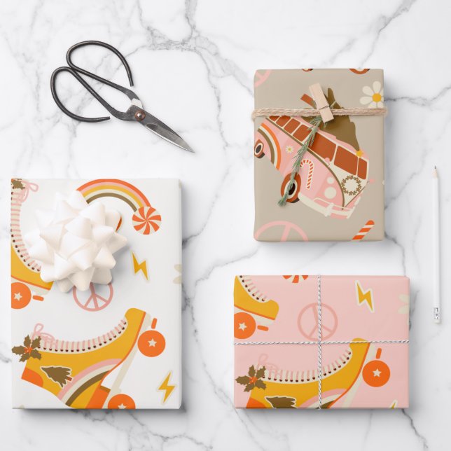 Feuille De Papier Cadeau Noël super Retro 70 (Recto)