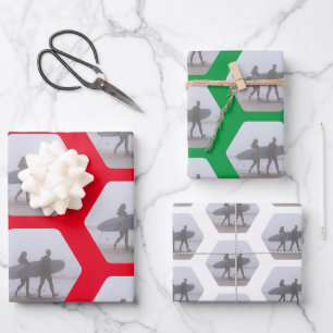 Feuille De Papier Cadeau Noël Surfer Couple Rouge Blanc Vert 