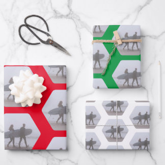 Feuille De Papier Cadeau Noël Surfer Couple Rouge Blanc Vert 