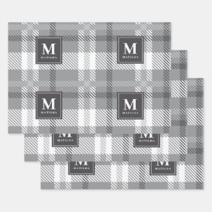 Feuille De Papier Cadeau Noël tartan monogramme personnalisé