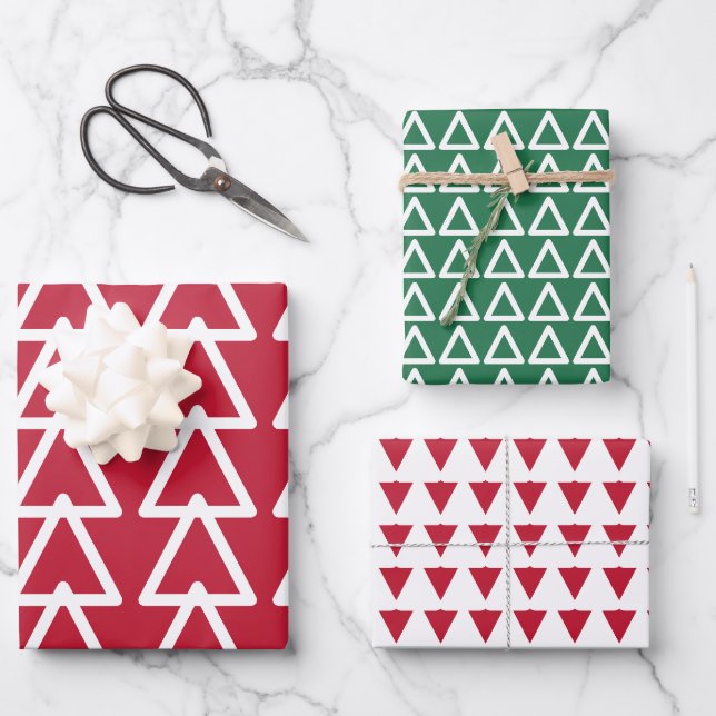 Feuille De Papier Cadeau Noël triangulaire rouge et vert (Recto)