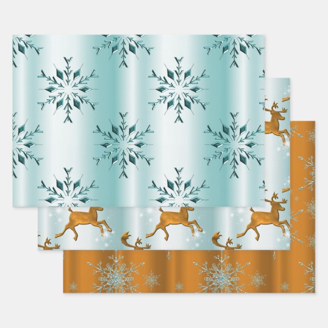 Feuille De Papier Cadeau Noël Turquoise et or (Lot)