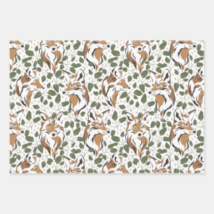 Feuille De Papier Cadeau Noël Vacances Bois Animaux