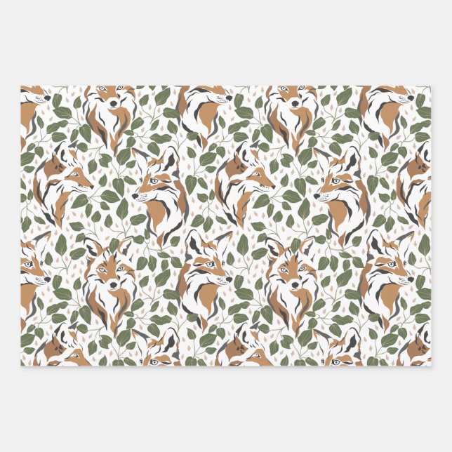 Feuille De Papier Cadeau Noël Vacances Bois Animaux (Devant)