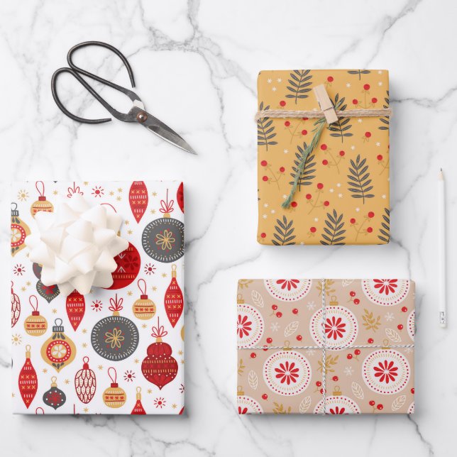 Feuille De Papier Cadeau Noël Vacances Motif Moderne Bauble (Recto)