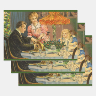 Feuille De Papier Cadeau Noël Vintage, Dîner de famille victorien