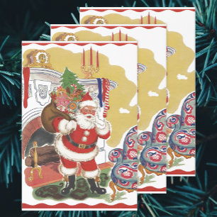 Feuille De Papier Cadeau Noël vintage, Jolly Père Noël avec des présents