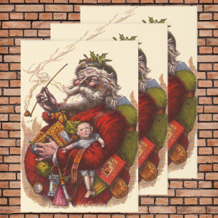 Feuille De Papier Cadeau Noël Vintage, Jouets de tuyaux du Père Noël victor
