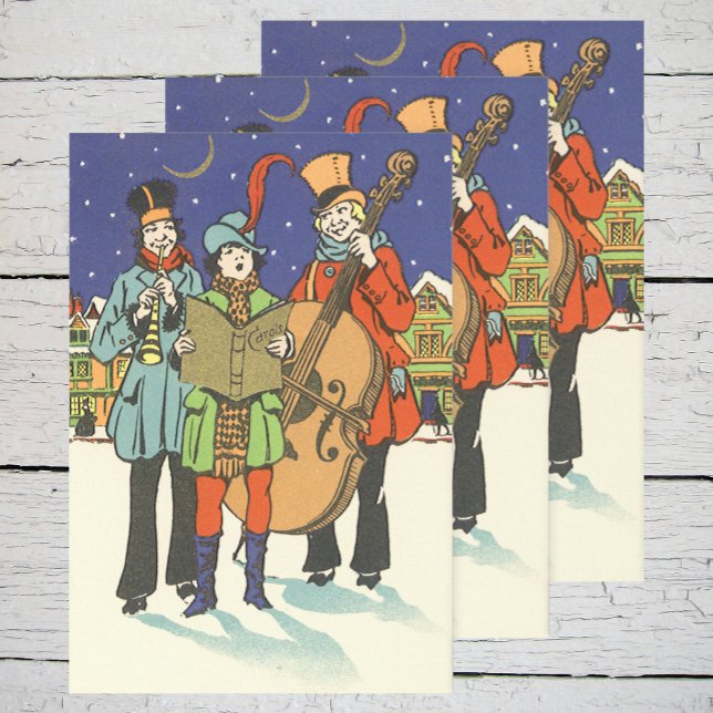 Feuille De Papier Cadeau Noël Vintage, Musiciens en train de chanter (Créateur téléchargé)