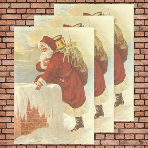 Feuille De Papier Cadeau Noël Vintage Père Noël victorien à Chimney