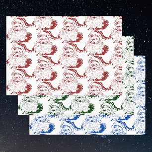Feuille De Papier Cadeau Noël Vintage, Retro Jolly Santa Claus