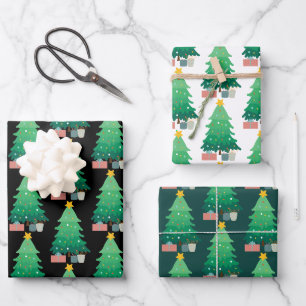 Feuille De Papier Cadeau Noël Whimsical Arbre et cadeaux Noël