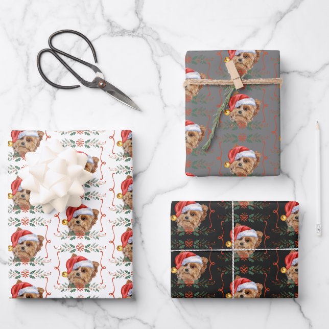 Feuille De Papier Cadeau Noël Yorkshire Terrier Chien Motif (Recto)