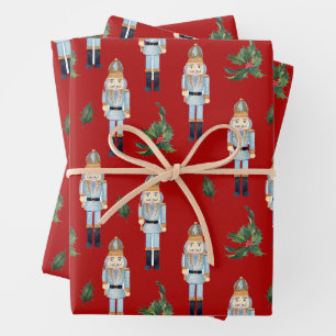 Feuille De Papier Cadeau Noëls bleus de Noël sur rouge