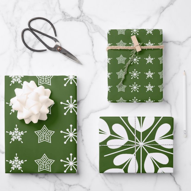 Feuille De Papier Cadeau Noëls scandinaves de Noël vert blanc (Recto)