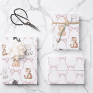 Feuille De Papier Cadeau Nœuds roses chaton mignon chats anniversaire