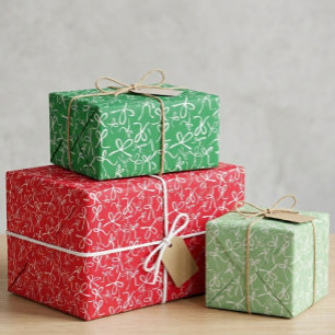 Feuille De Papier Cadeau Nœuds rouges et verts fantaisistes et mignons pour