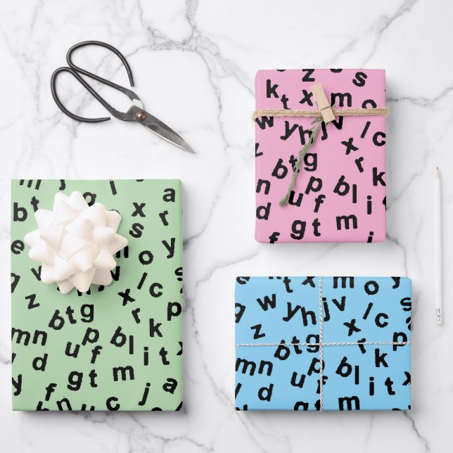 Feuille De Papier Cadeau Noir Alphabet Lettres Design (Recto)