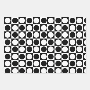 Feuille De Papier Cadeau Noir blanc À damiers Pois