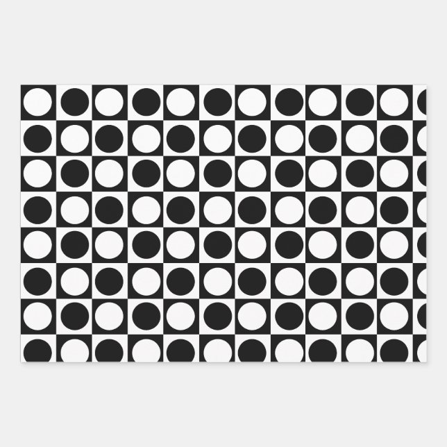 Feuille De Papier Cadeau Noir blanc À damiers Pois (Devant)