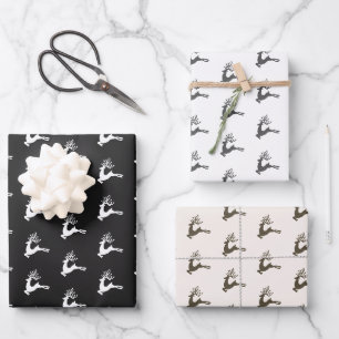 Feuille De Papier Cadeau Noir blanc moderne Beige Nordique Noël Cerf