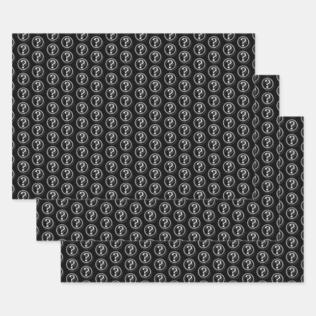 Feuille De Papier Cadeau Noir blanc - Points d'interrogation Motif 3D (Lot)