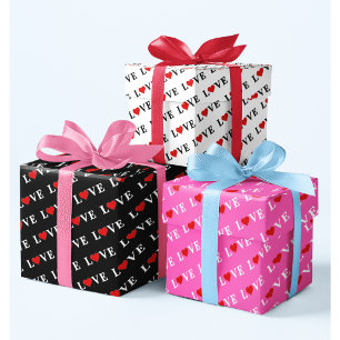 Feuille De Papier Cadeau Noir blanc rose AMOUR Motifs minimaliste Élégant