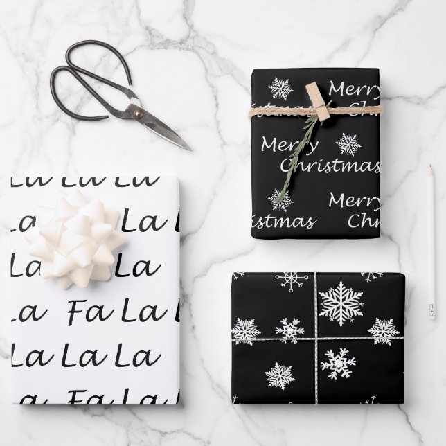 Feuille De Papier Cadeau Noir et blanc Élégant Noël moderne (Recto)