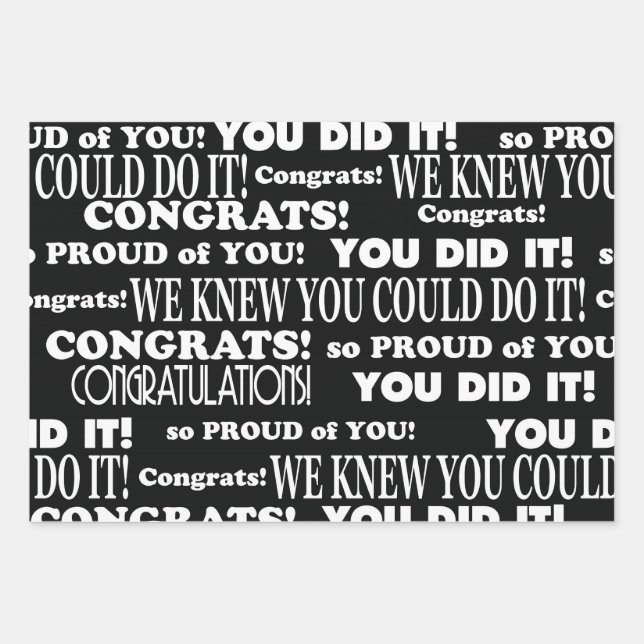 Feuille De Papier Cadeau Noir et blanc Grad Congrats (Devant)