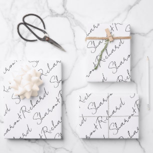 Feuille De Papier Cadeau Noir et blanc nom de calligraphie mariage