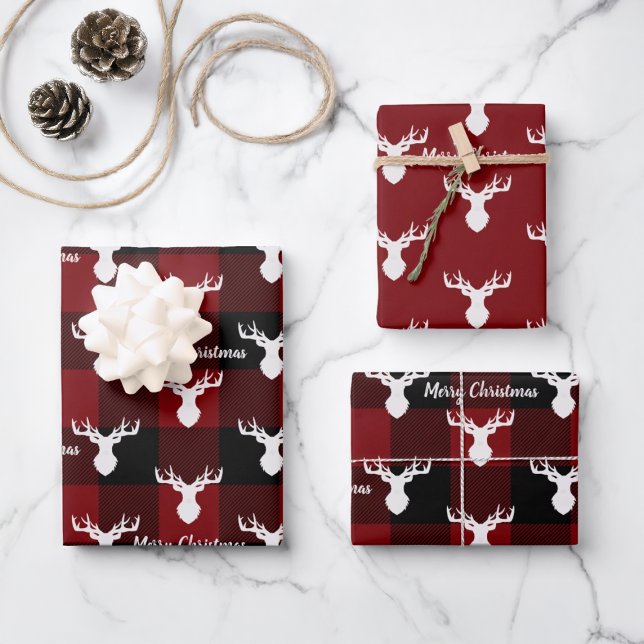 Feuille De Papier Cadeau Noir rouge et noir Buffalo plaid Noël (Créateur téléchargé)