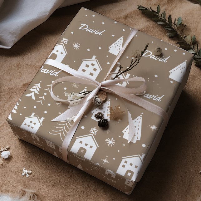 Feuille De Papier Cadeau Nom de l'enfant Artisanat Brown Noël (Créateur téléchargé)