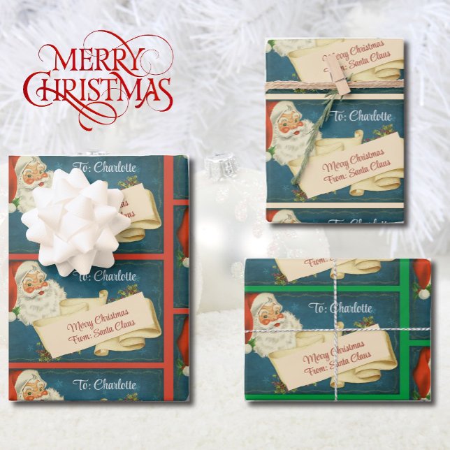 Feuille De Papier Cadeau Nom de l'enfant personnalisé du Père Noël classiqu (Créateur téléchargé)