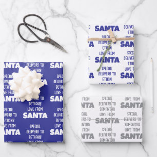 Feuille De Papier Cadeau Nom de livraison spécial de Père Noël Blue Silver 