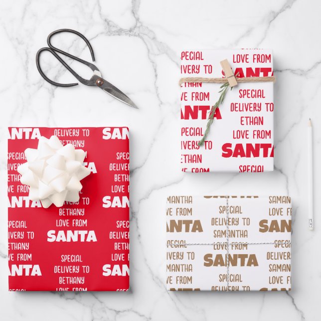 Feuille De Papier Cadeau Nom de livraison spécial de Père Noël Red Gold Whi (Recto)