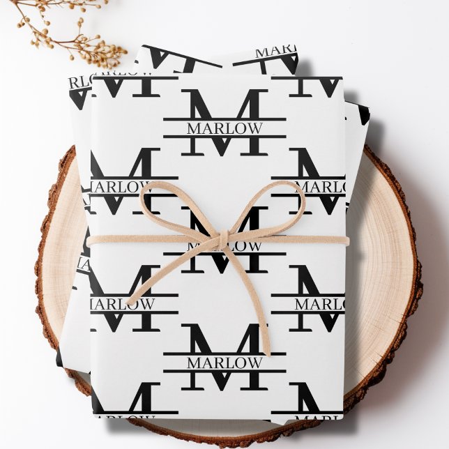 Feuille De Papier Cadeau Nom de monogramme personnalisé élégant personnalis (Elegant Personalized Monogram Name Custom Wrapping Paper Sheets)