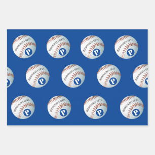 Feuille De Papier Cadeau Nom du monogramme personnalisé du baseball
