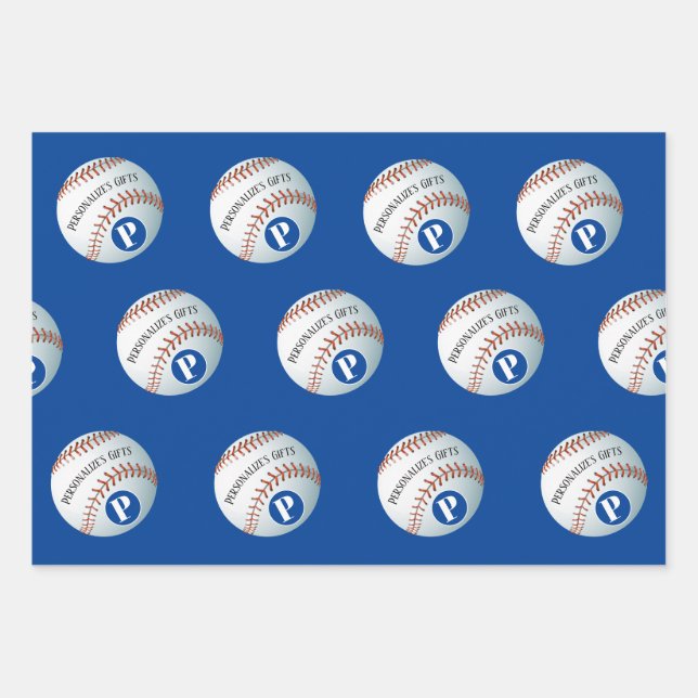 Feuille De Papier Cadeau Nom du monogramme personnalisé du baseball (Devant)