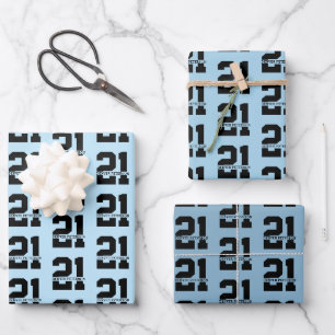 Feuille De Papier Cadeau Nom personnalisé 21e anniversaire moderne bleu