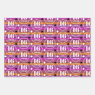 Feuille De Papier Cadeau Nom personnalisé Age rose Anniversaire