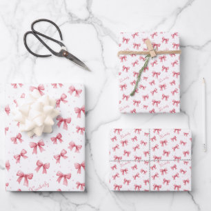 Feuille De Papier Cadeau Nom personnalisé avec un ruban rose