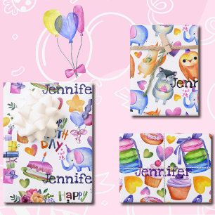 Feuille De Papier Cadeau Nom personnalisé Ballons d'anniversaire Cadeaux de