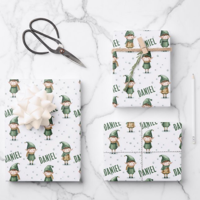 Feuille De Papier Cadeau Nom personnalisé Elf Noël (Recto)